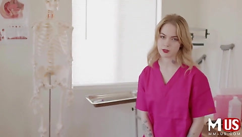 Sexy blonde girl shows her big black cock