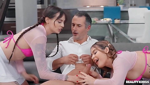 Sexy babe with her boyfriend in the kitchen